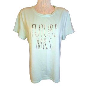 Rae Dunn Pastel Blue & Silver Future Mrs. Graphic Short Sleeve T Shirt Size XL